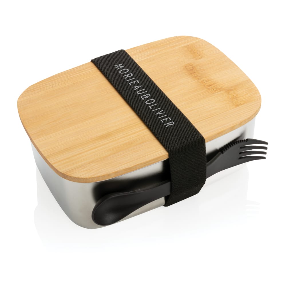 Miniature 10 pour Boîte à Lunch en acier avec couvercle en bambou et cuichette