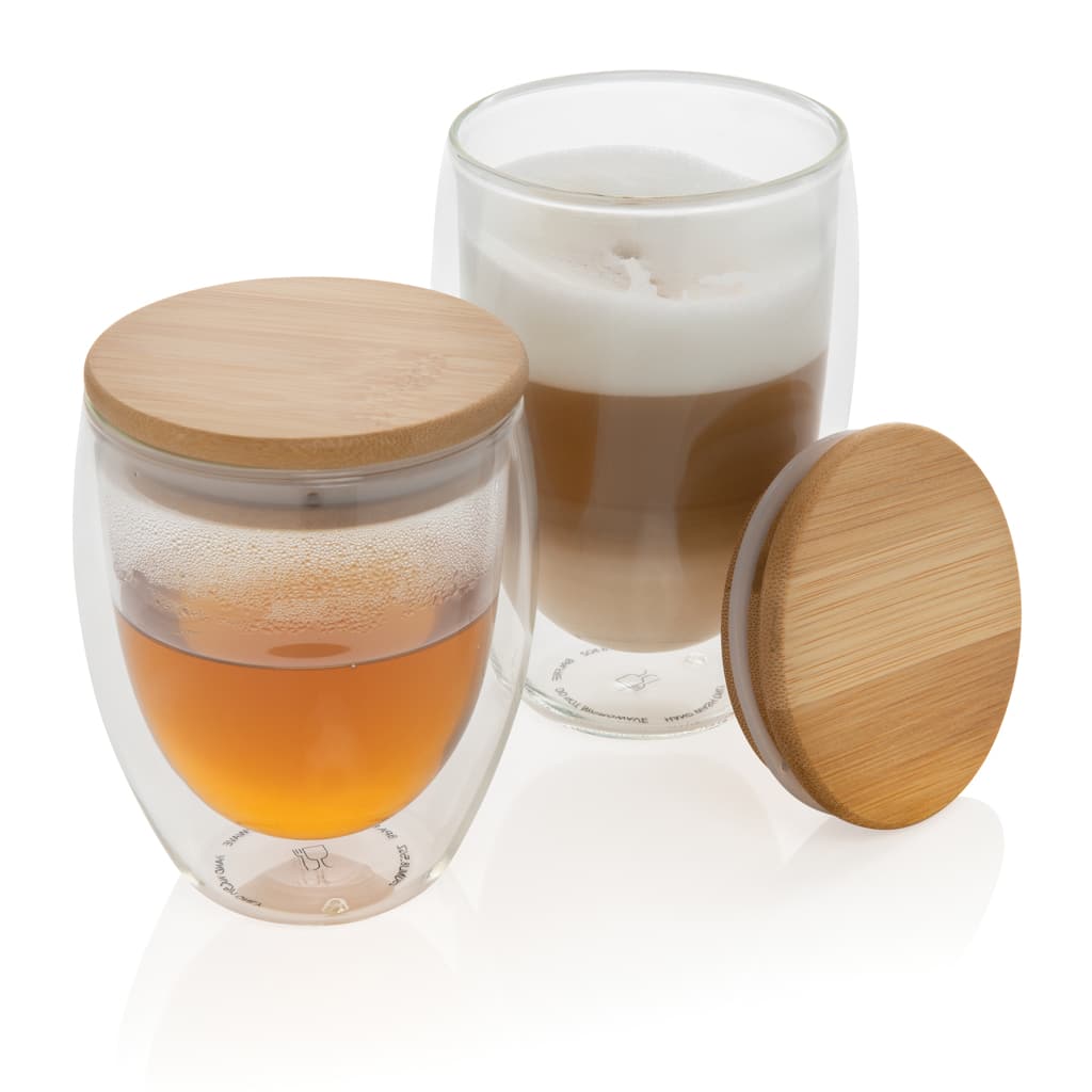 Miniature 8 pour Set de 2 Verres double paroi 350ml avec couvercle en bambou