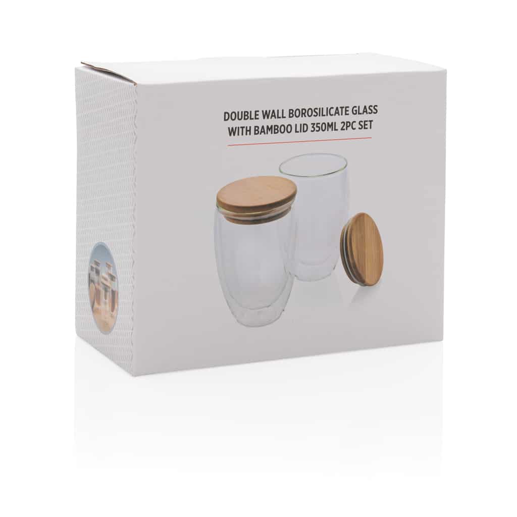 Miniature 12 pour Set de 2 Verres double paroi 350ml avec couvercle en bambou