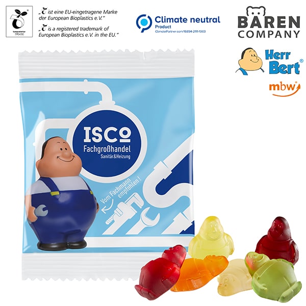 Visuel Gommes de fruits à l’effigie de M. Bert®, film et couleurs compostables