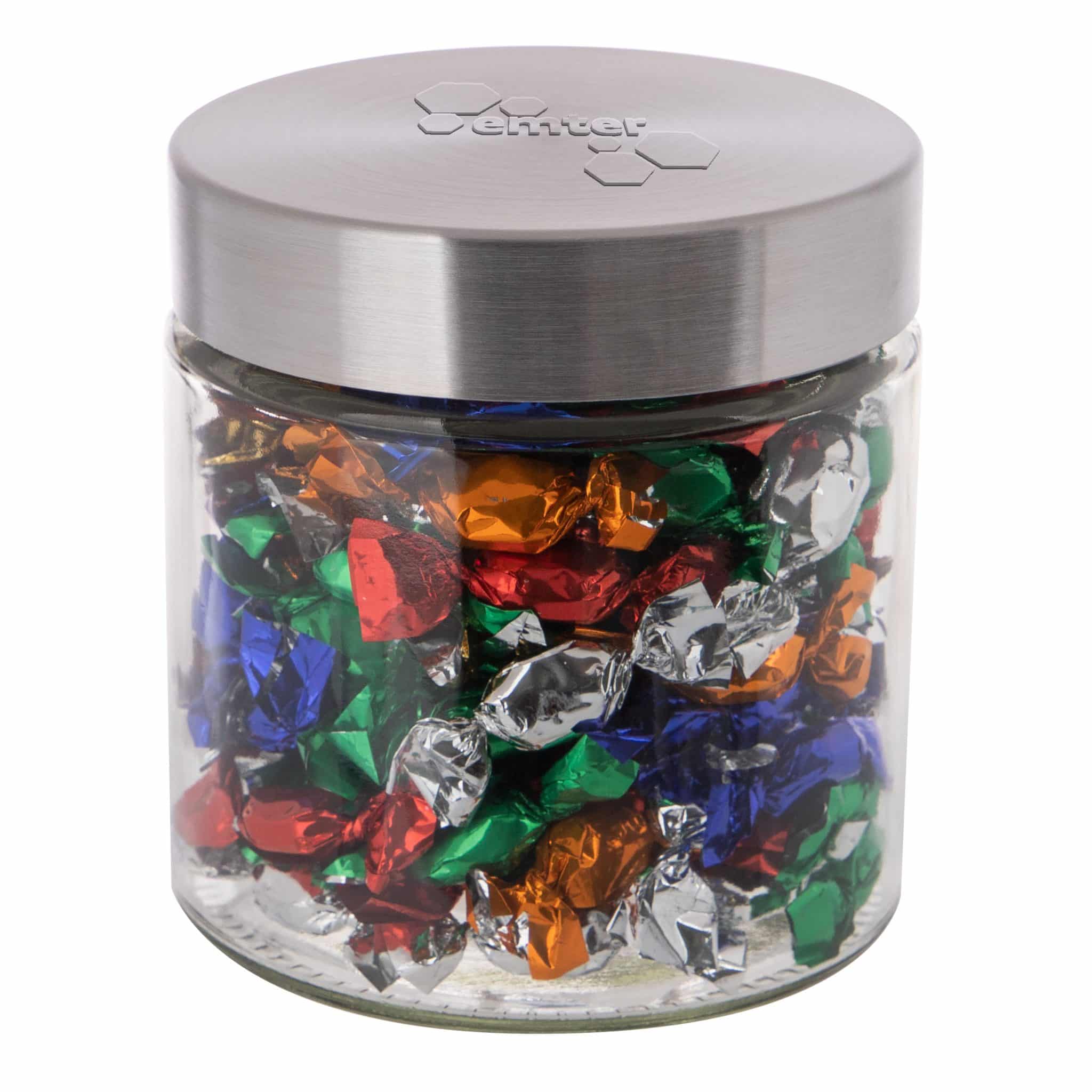 Visuel Bocal en verre avec couvercle en acier inoxydable 0,9 litre, avec embossage-E