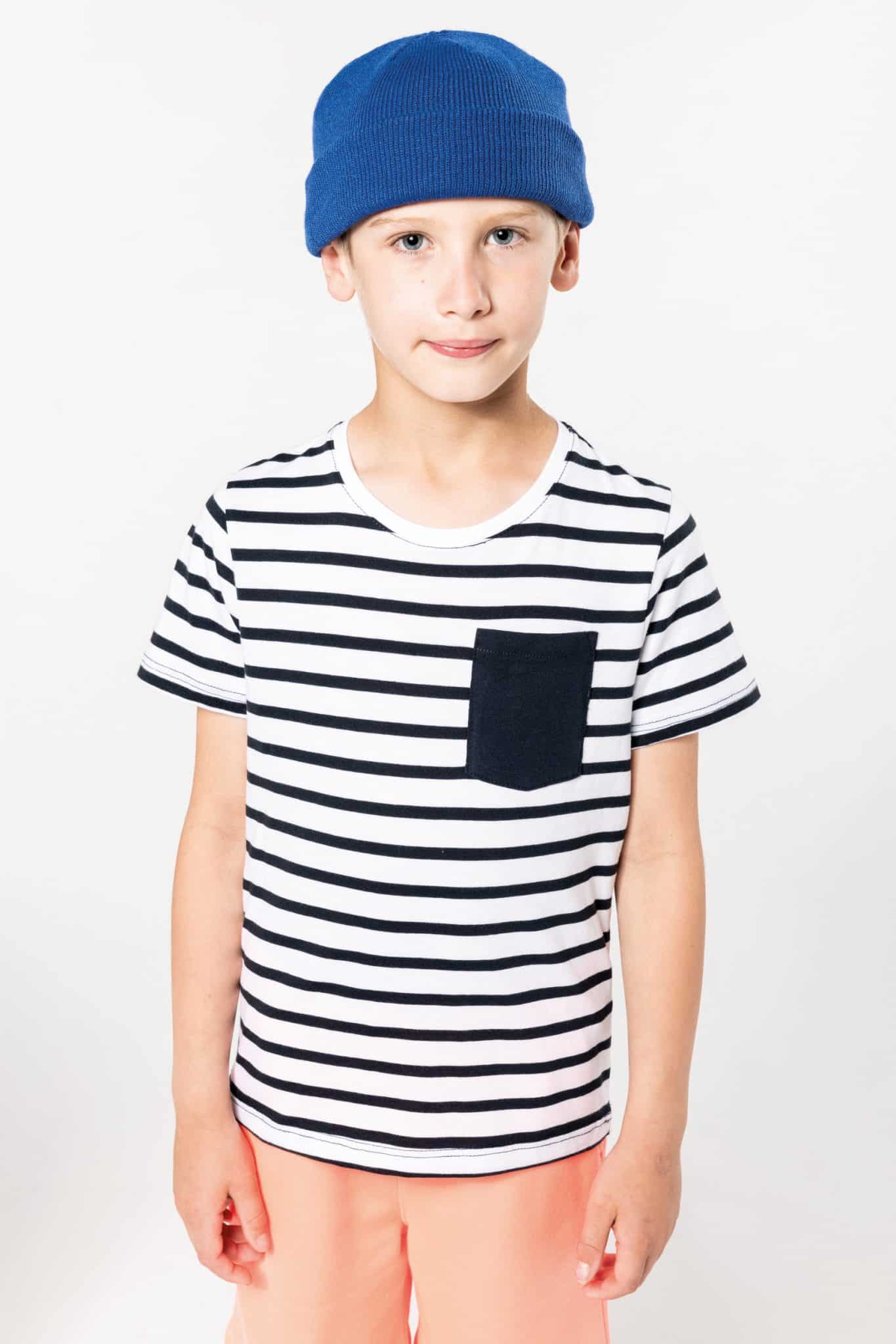 Visuel T-shirt rayé marin avec poche manches courtes enfant