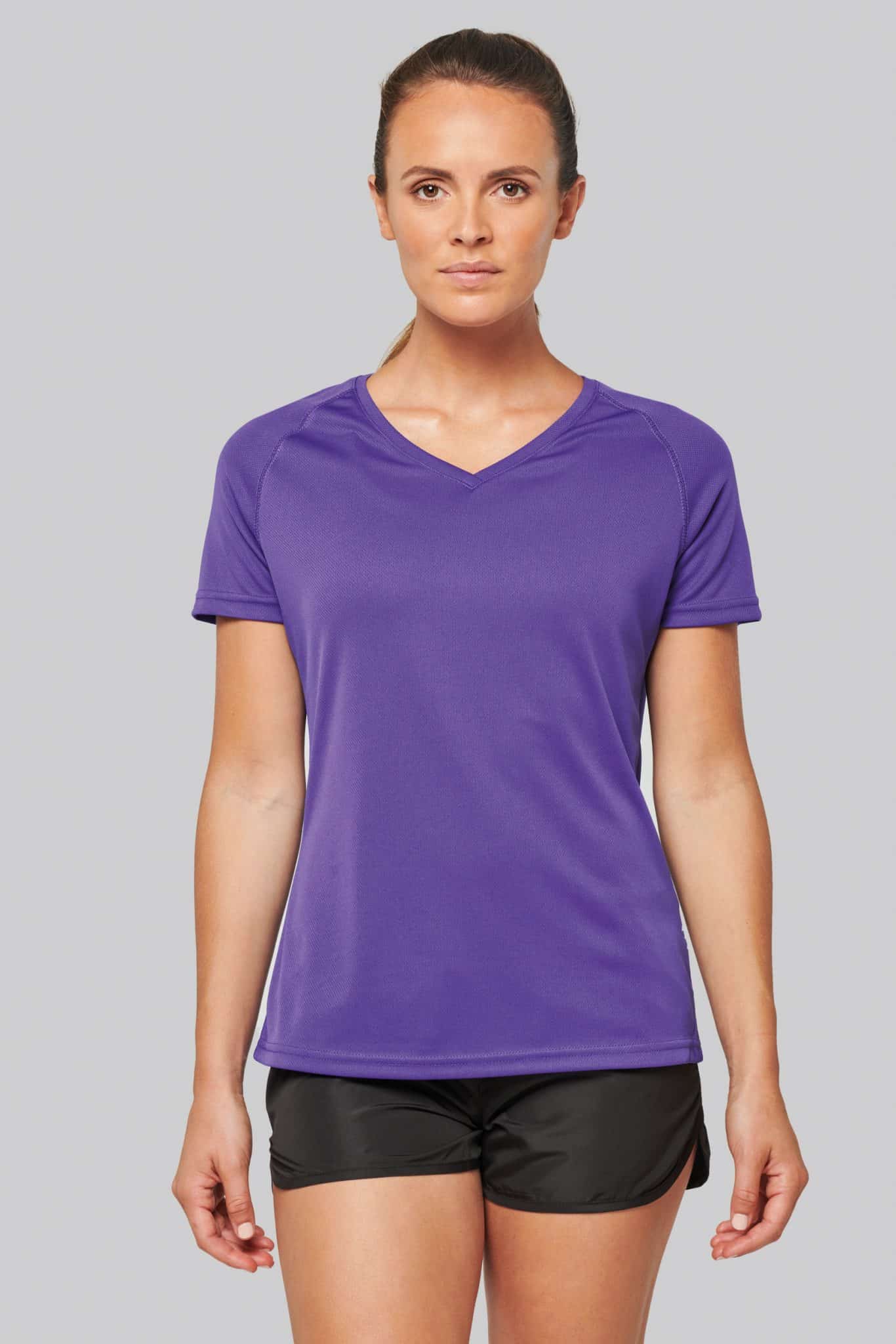 Visuel T-shirt de sport manches courtes col v femme