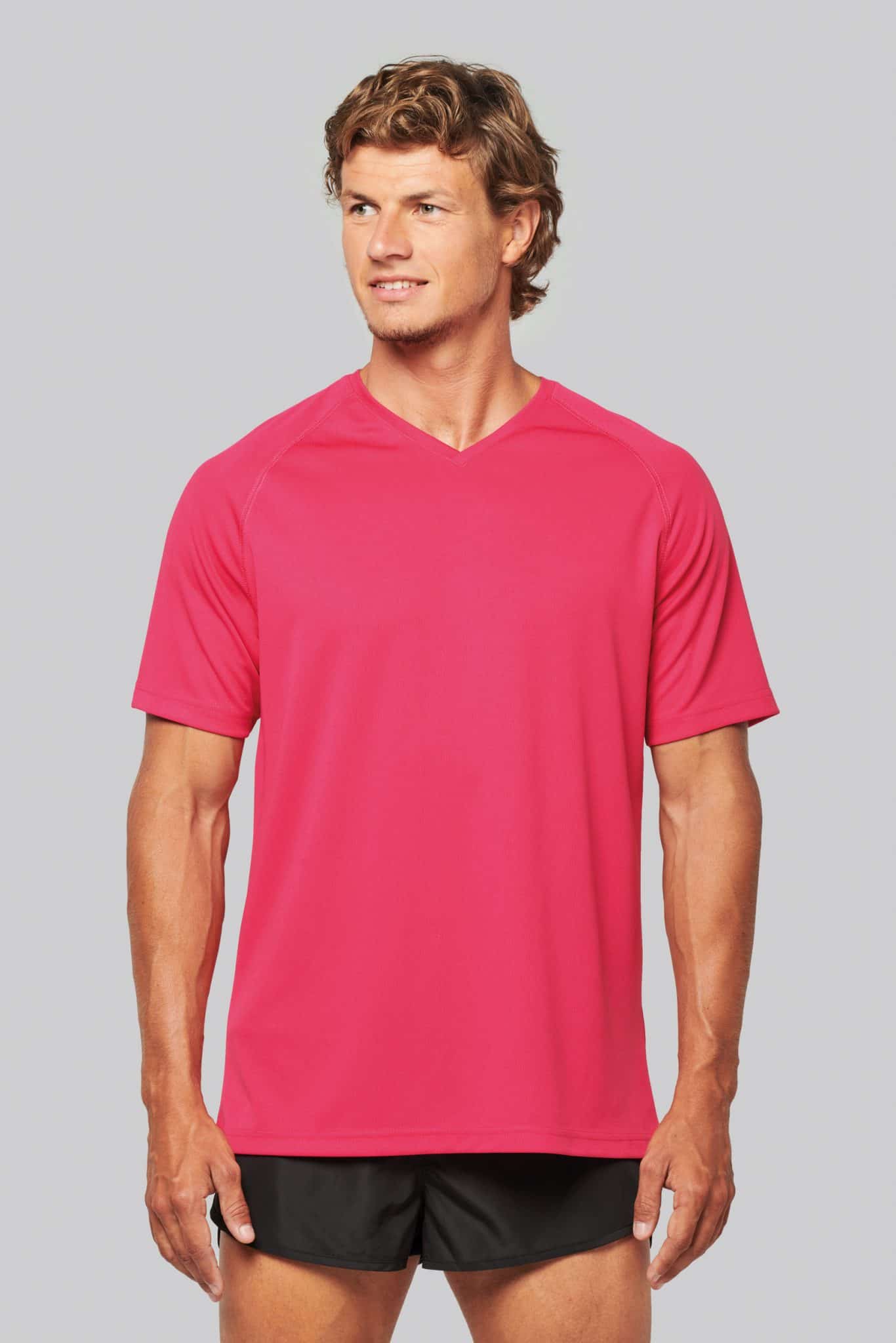 Visuel T-shirt de sport manches courtes col v homme