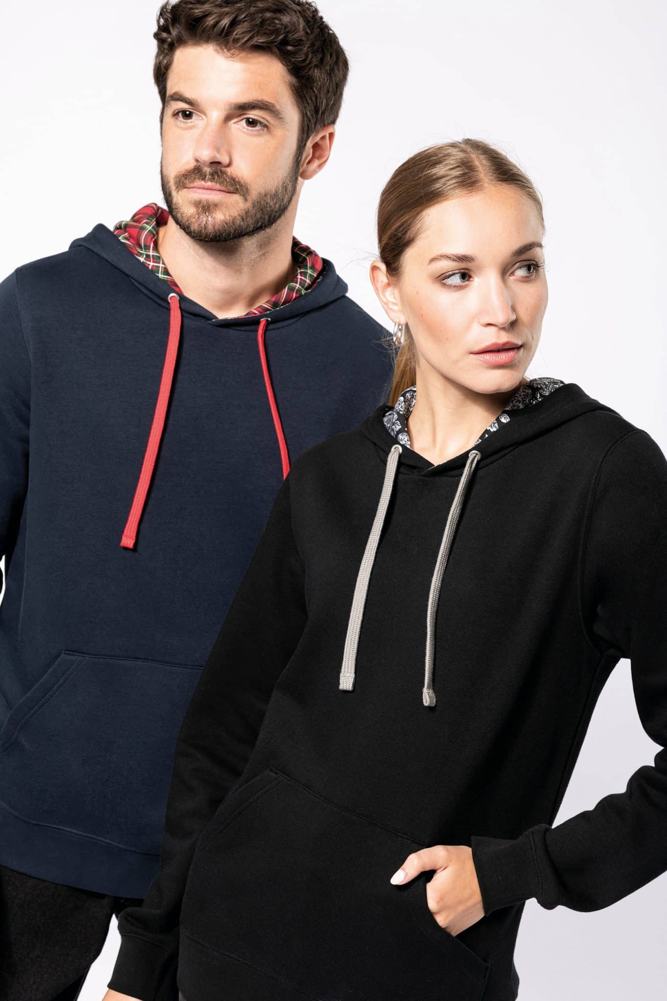 Visuel Sweat-shirt à capuche contrastée à motifs unisexe