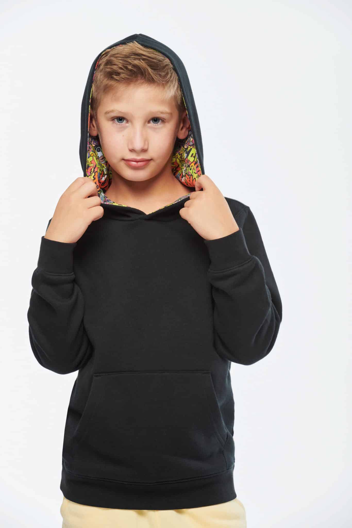 Miniature 10 pour Sweat-shirt à capuche contrastée à motifs enfant unisexe