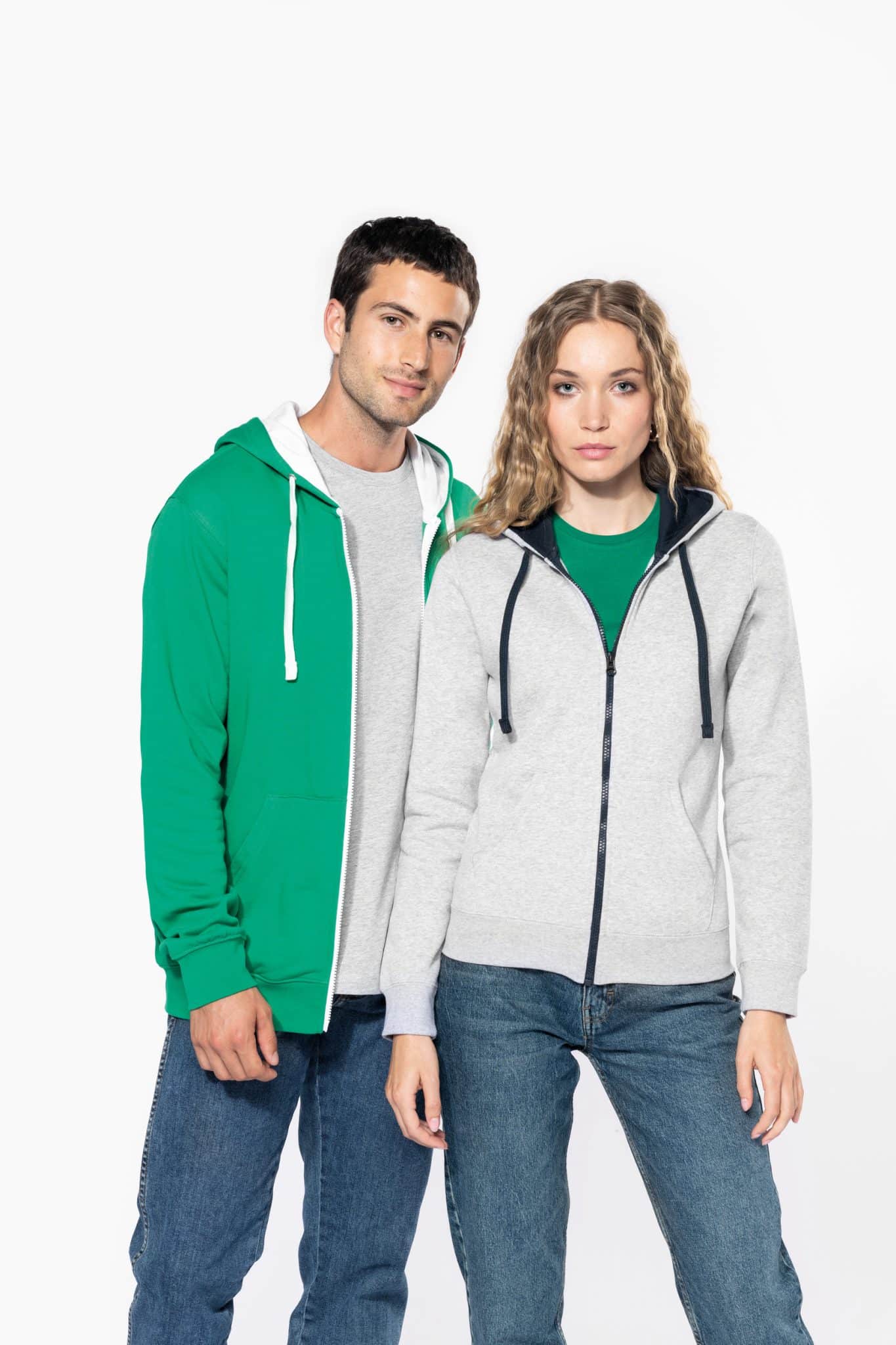 Miniature 4 pour Sweat-shirt zippé capuche contrastée