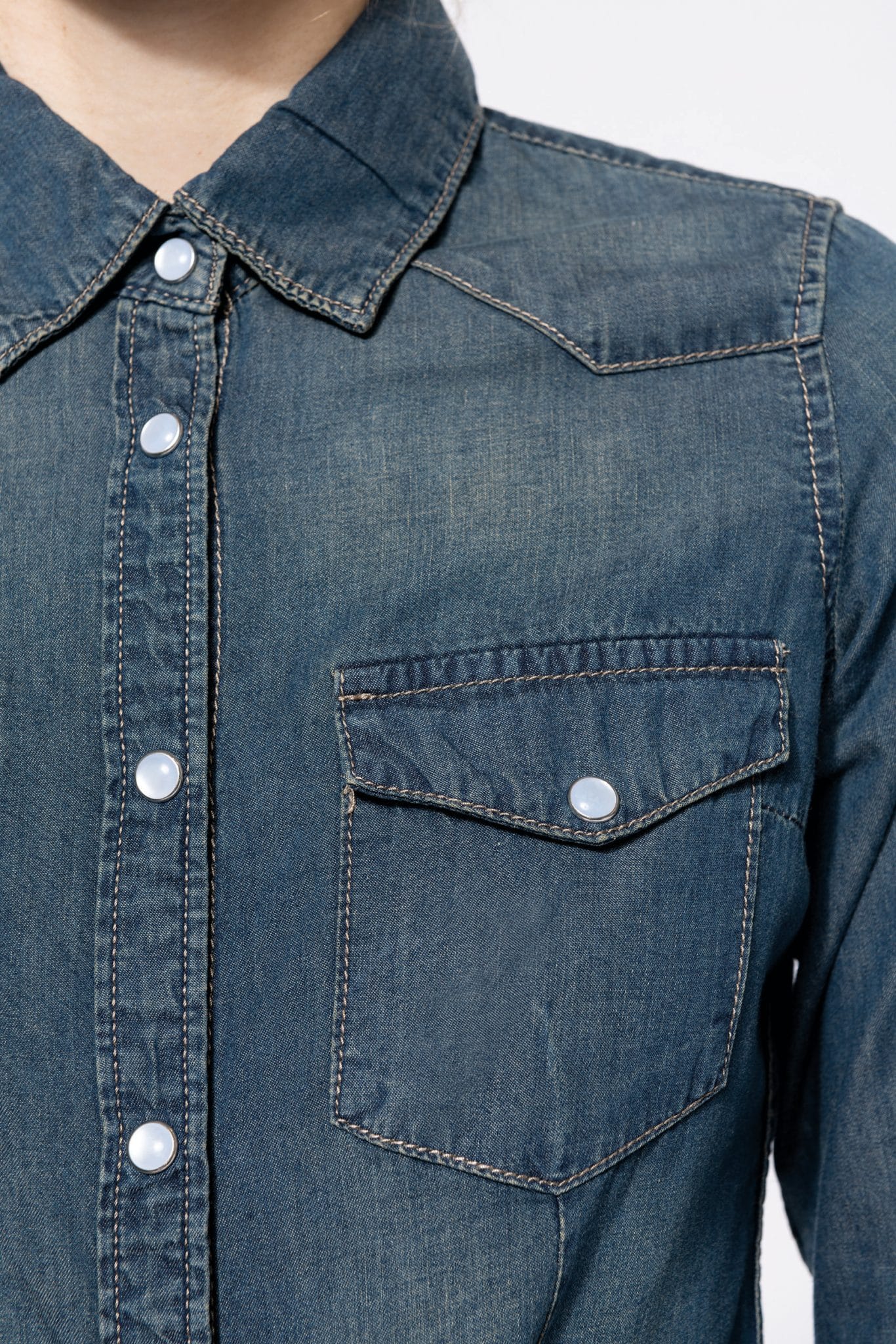 Miniature 6 pour Chemise denim manches longues femme