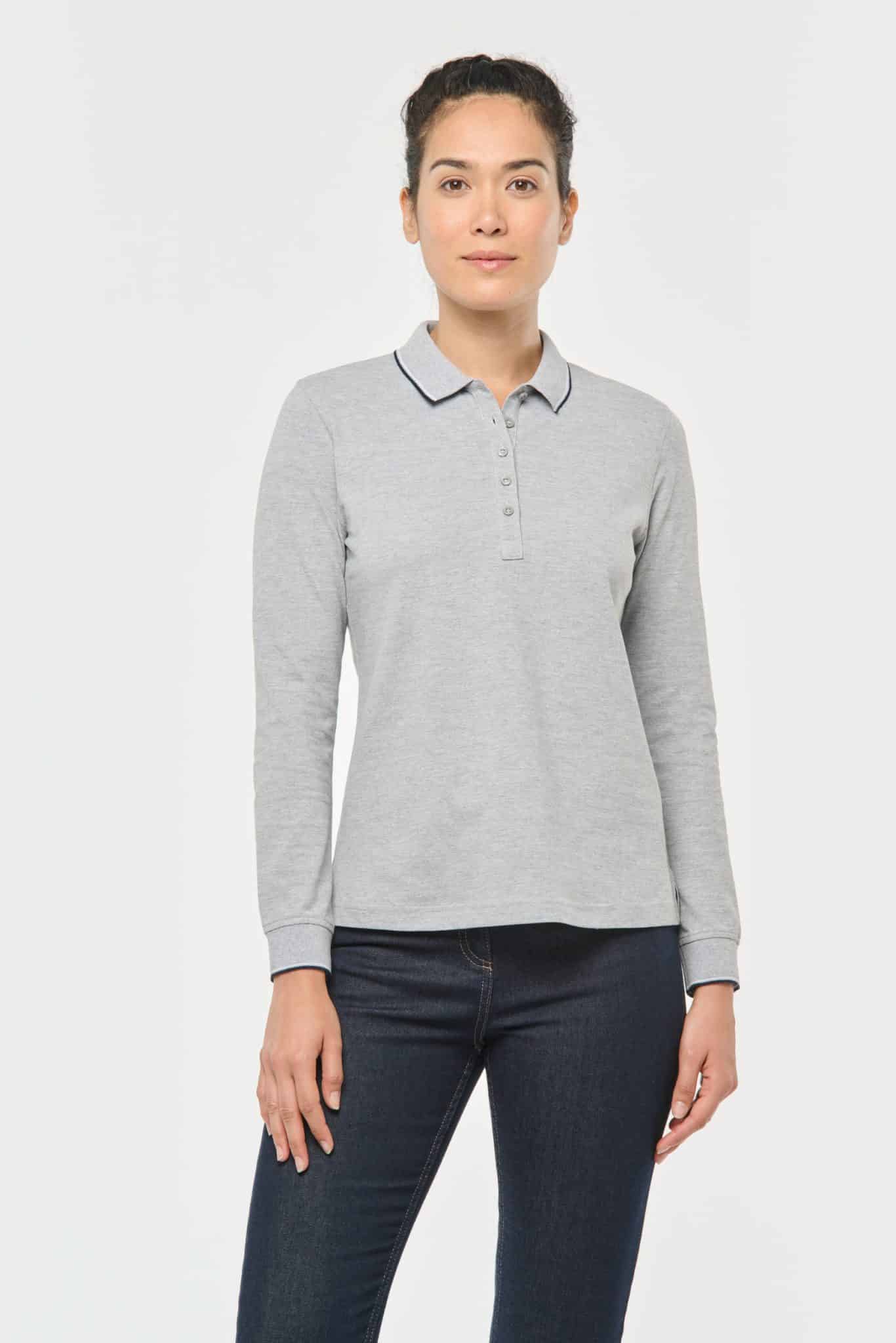 Visuel Polo maille piquée manches longues femme