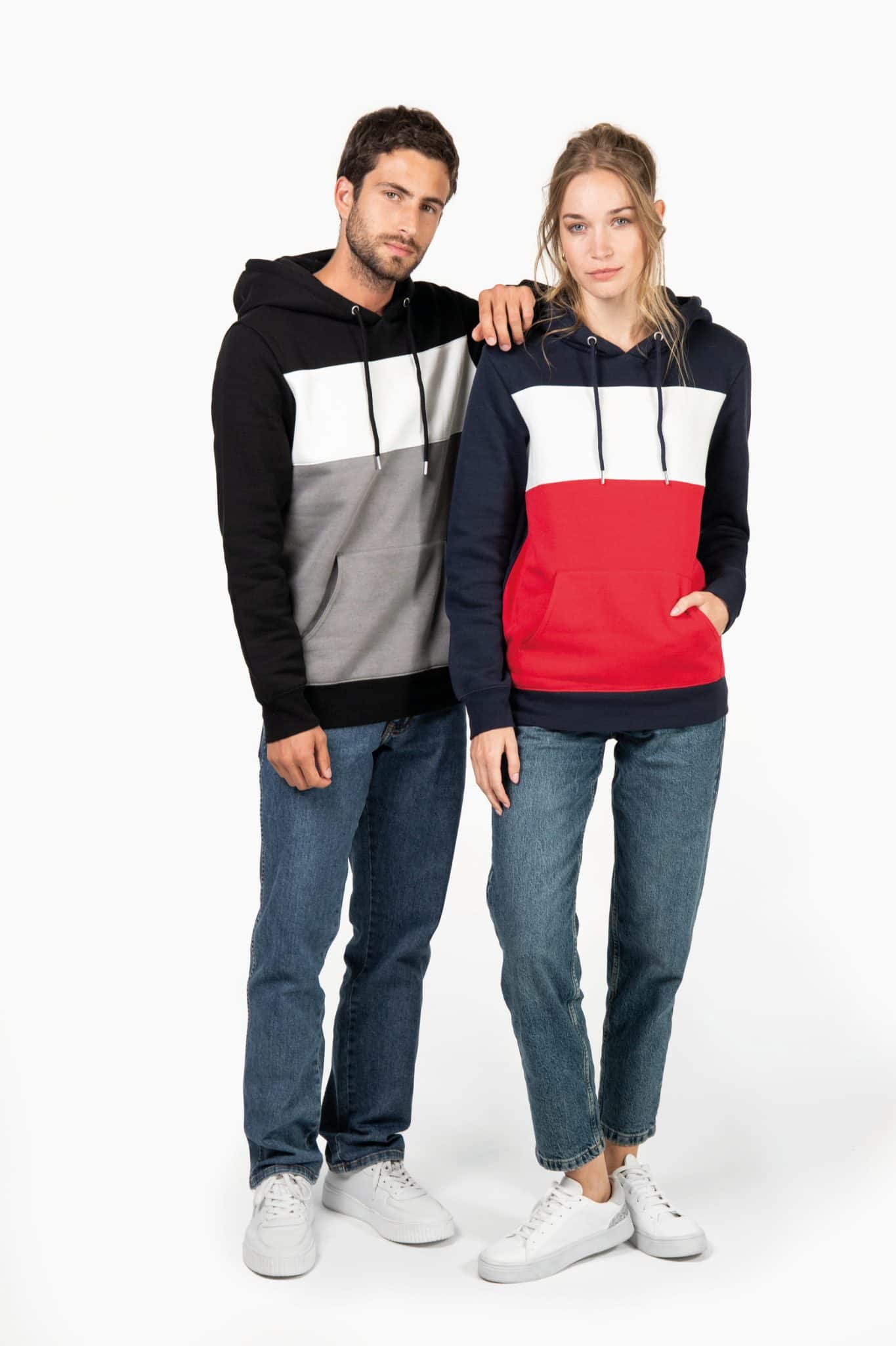 Visuel Sweat-shirt tricolore à capuche unisexe