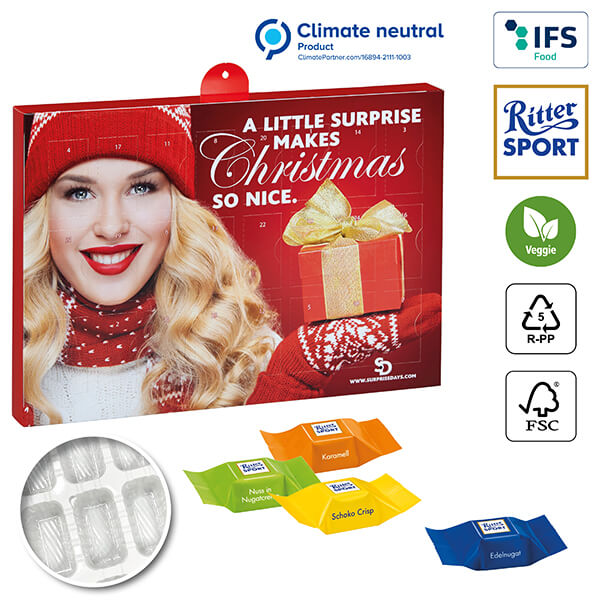 Visuel Calendrier de l'avent Premium cadeau BUSINESS avec des cubes au chocolat Ritter Sport