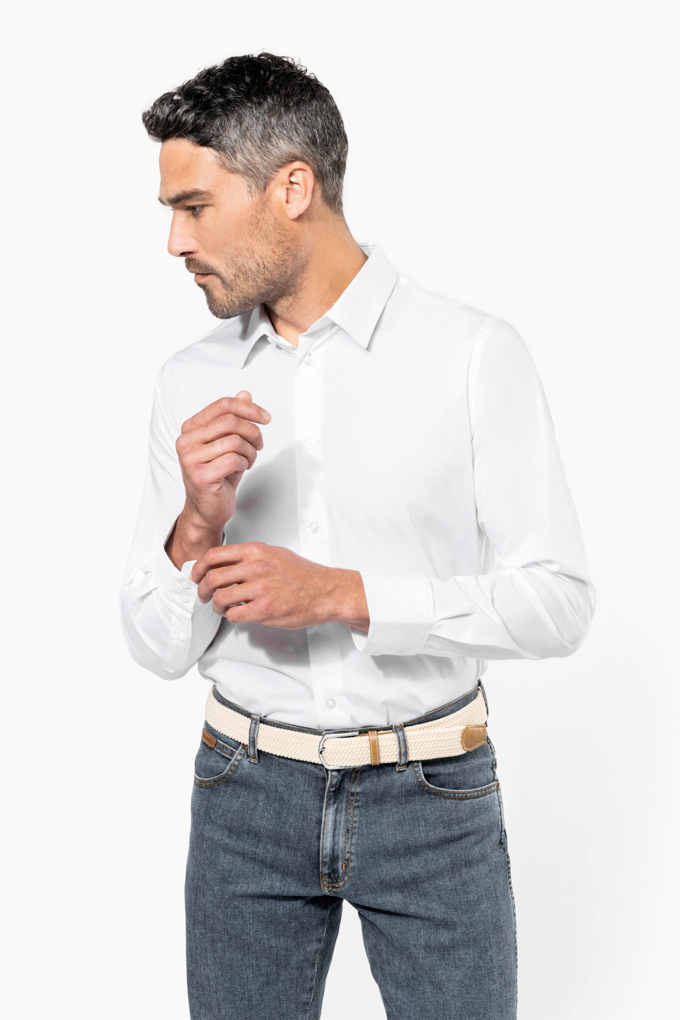 Miniature 3 pour Chemise coton / élasthanne manches longues homme