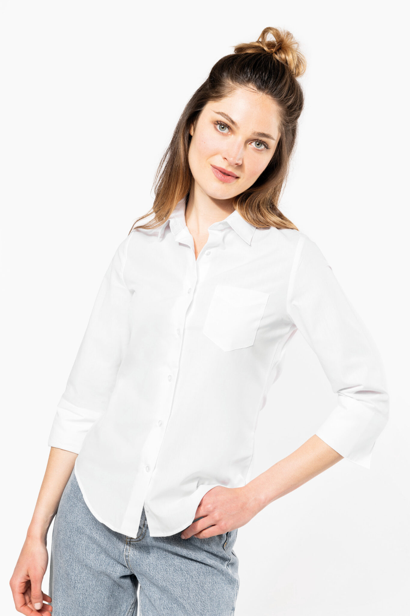 Miniature 3 pour Chemise popeline polycoton manches 3/4 entretien facile femme