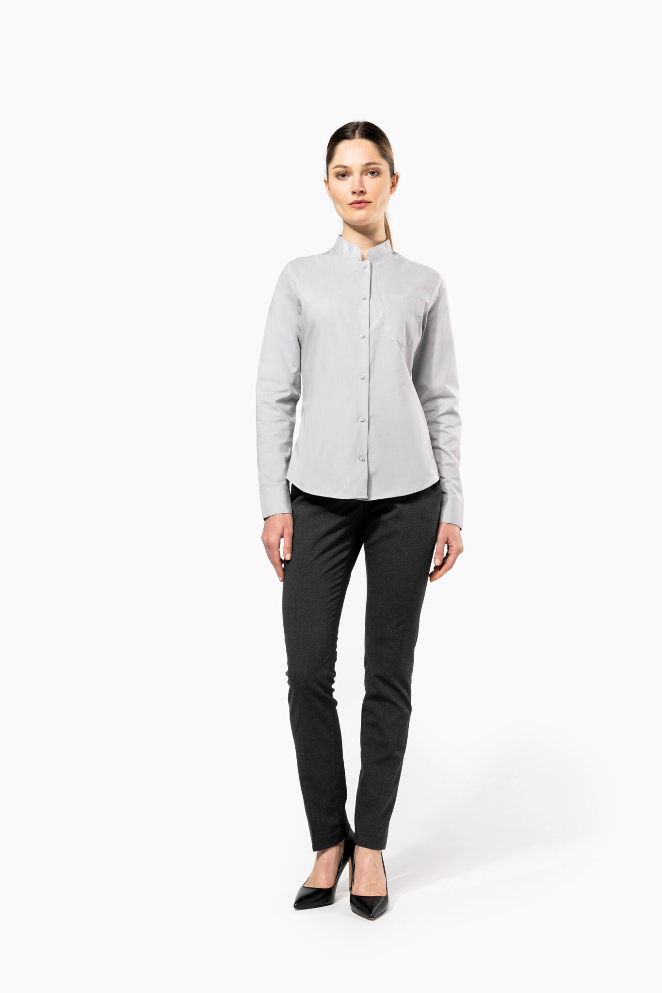 Miniature 4 pour Chemise col mao manches longues femme