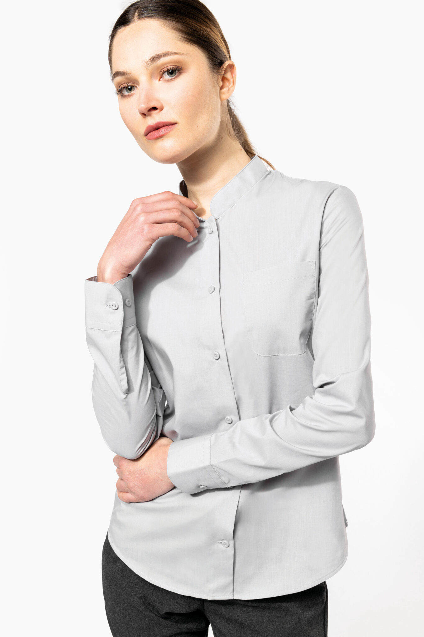 Miniature 3 pour Chemise col mao manches longues femme