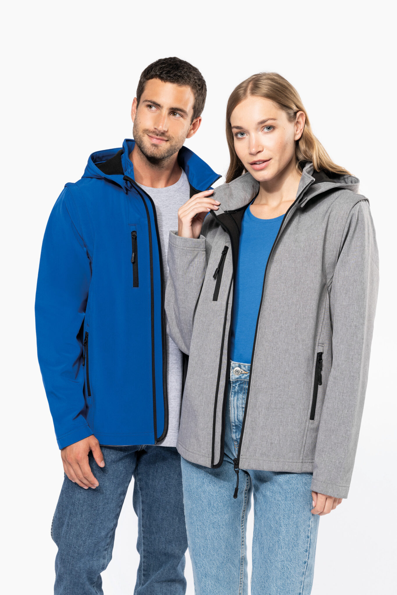 Visuel Veste Softshell 3 couches à capuche avec manches amovibles unisexe