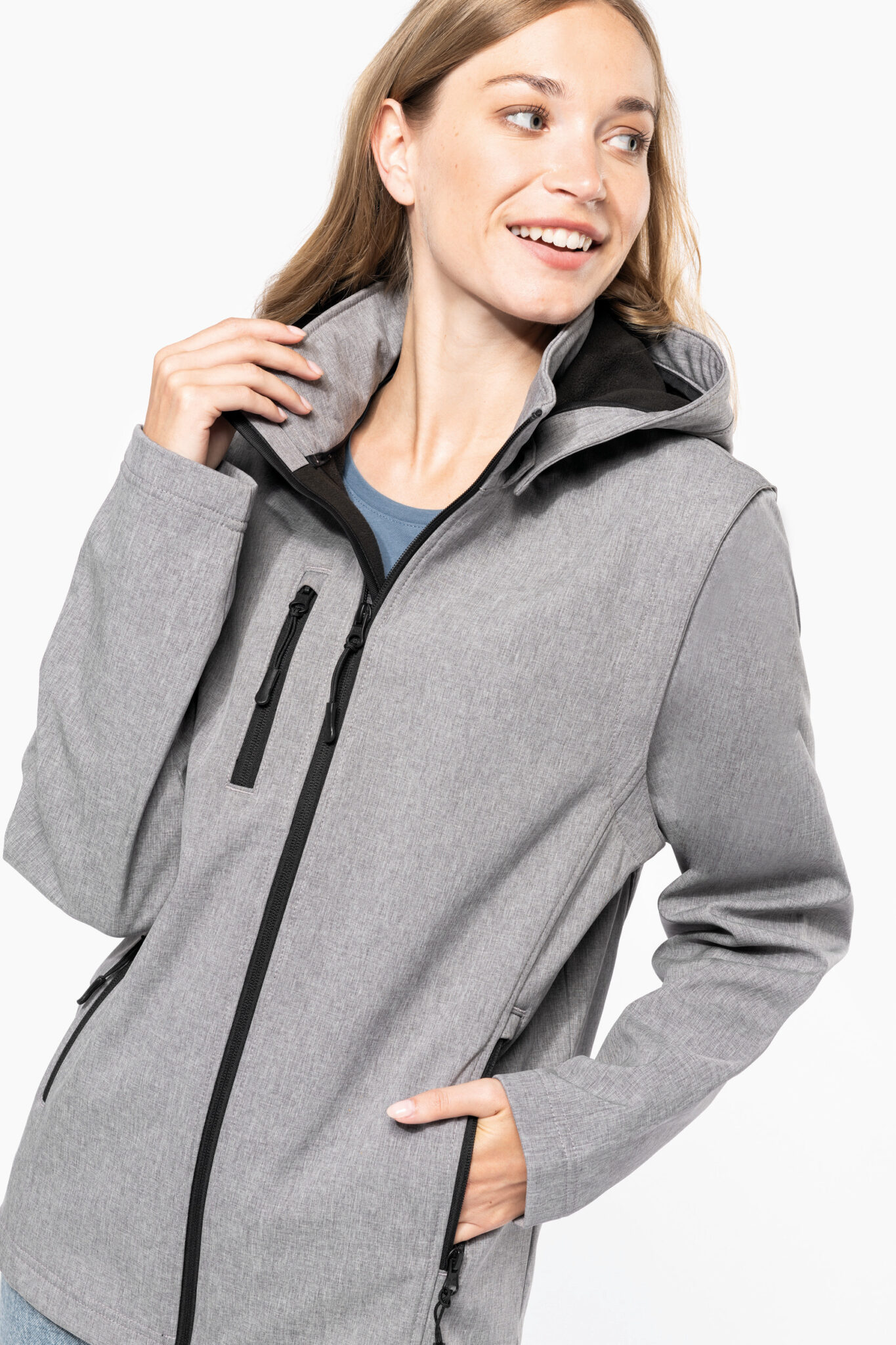 Miniature 10 pour Veste Softshell 3 couches à capuche avec manches amovibles unisexe