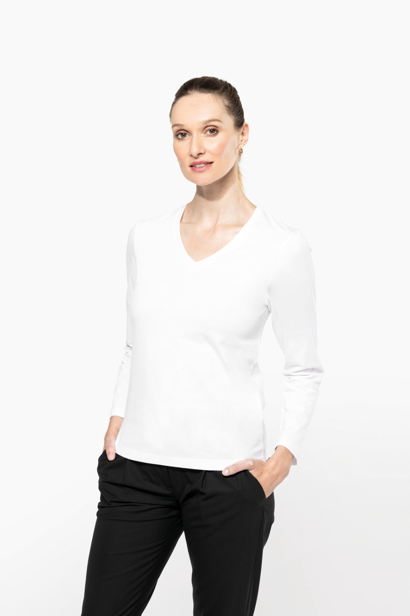 Visuel T-shirt Supima® col V manches longues femme