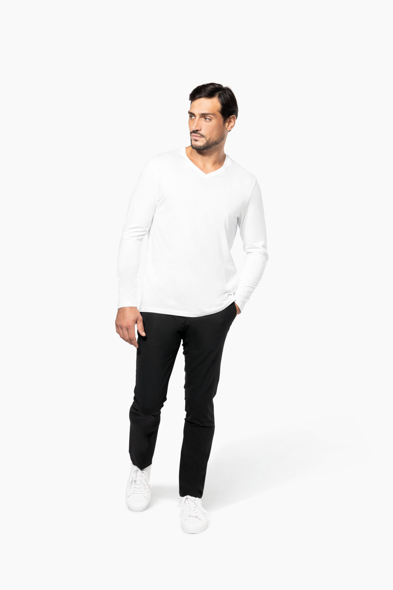 Miniature 4 pour T-shirt Supima® col V manches longues homme