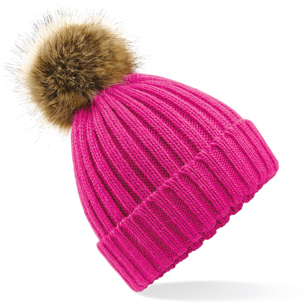 Miniature 5 pour Bonnet epais avec pompon en fausse fourrure