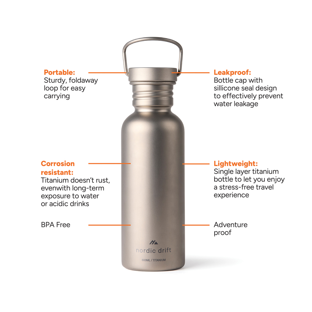 Miniature 3 pour Bouteille d'eau 600ml ultra légère titane Nordic Drift Trail