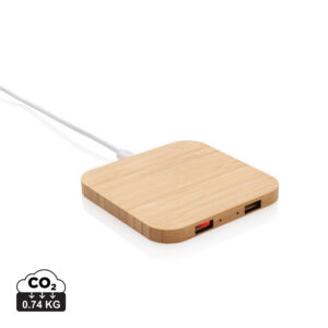 Visuel Chargeur sans fil 5W et USB en bambou FSC