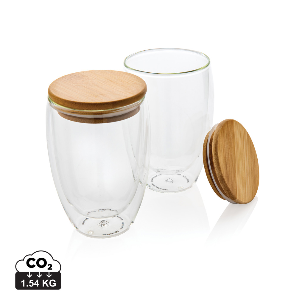 Miniature 1 pour Set de 2 Verres double paroi 350ml avec couvercle en bambou