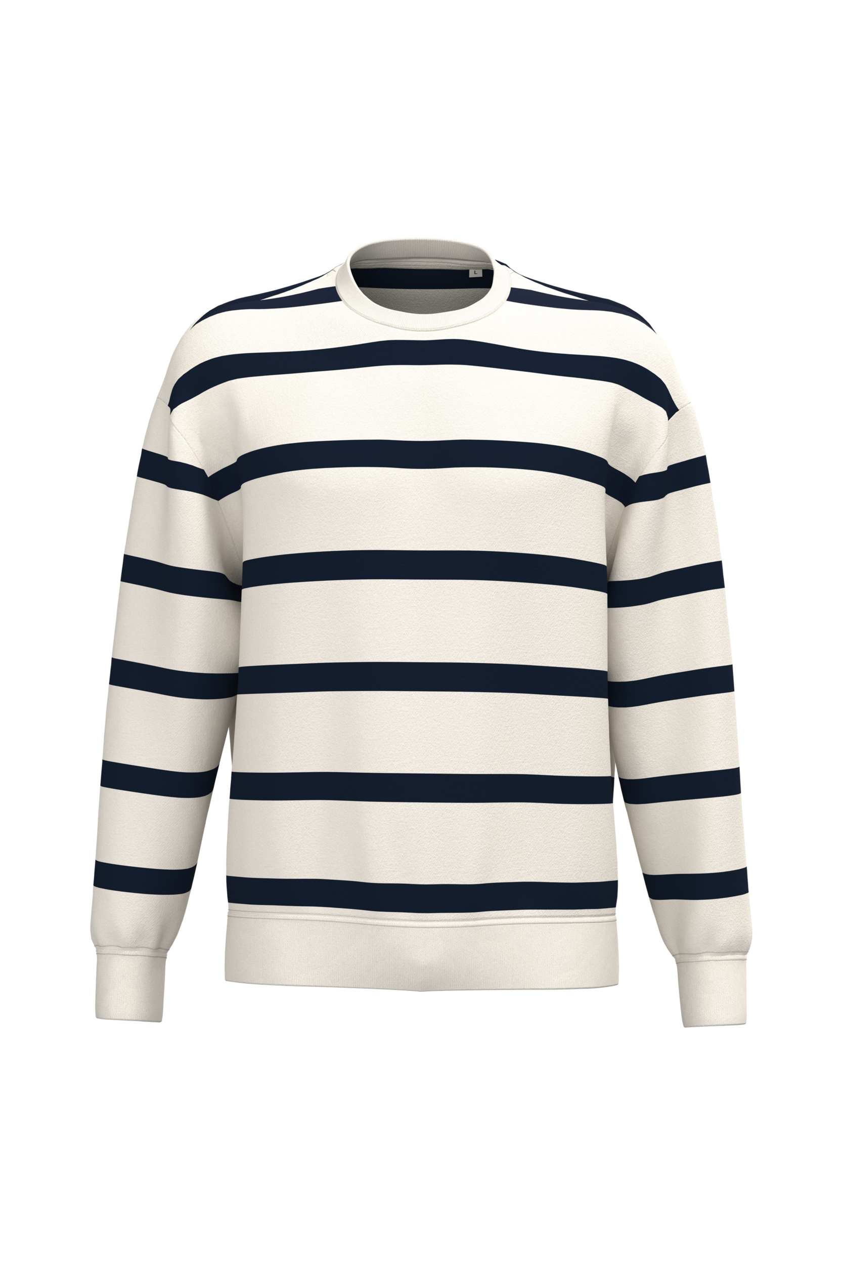 Miniature 1 pour Sweat-shirt écoresponsable à col rond à rayures et épaules tombantes unisexe